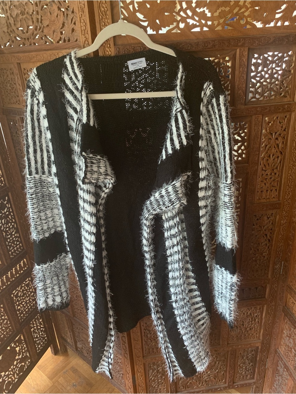 Open-Front Black & White Textured Women’s Cardigan